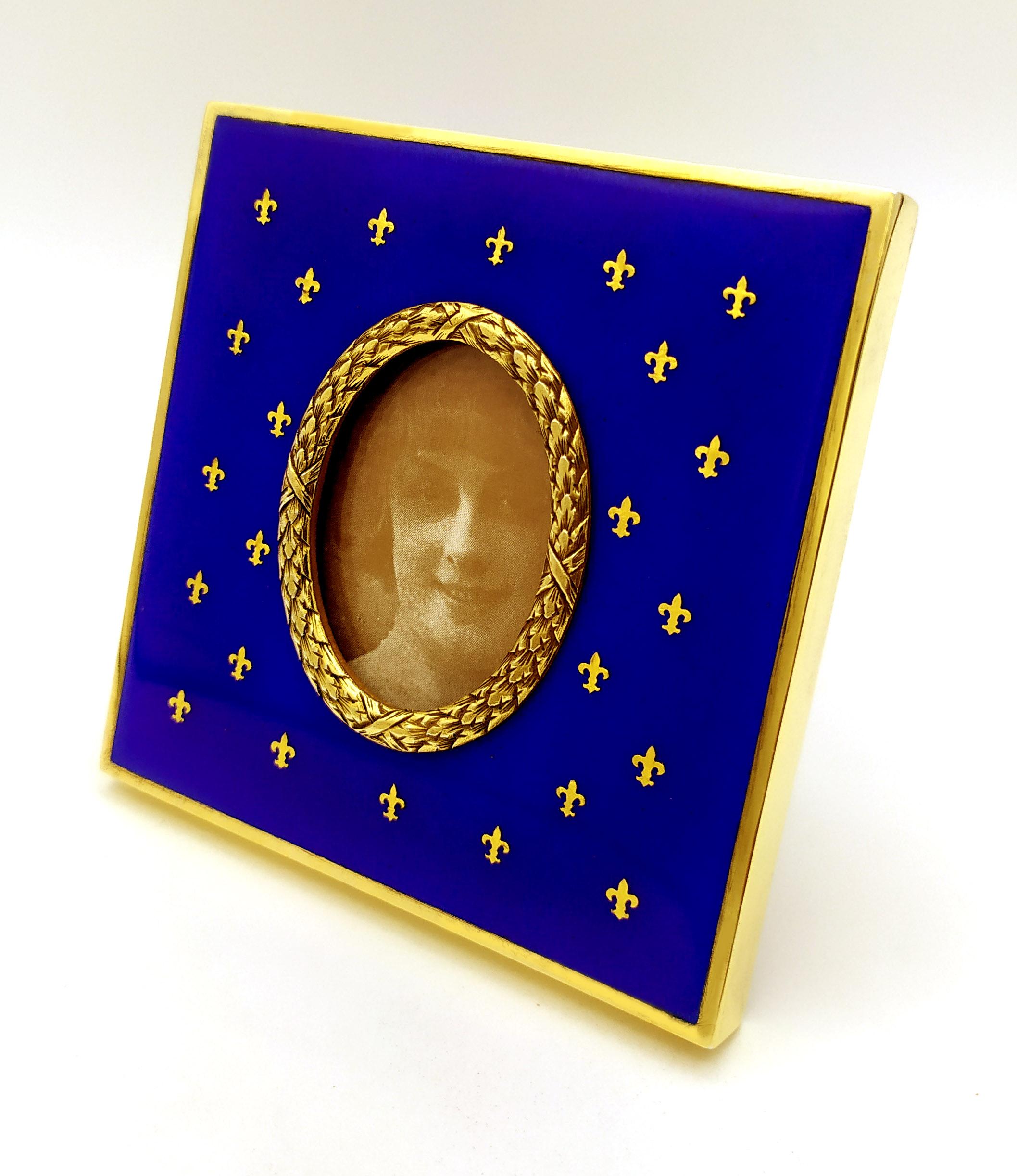 Photo Frame Blue Enamel and pure Gold 