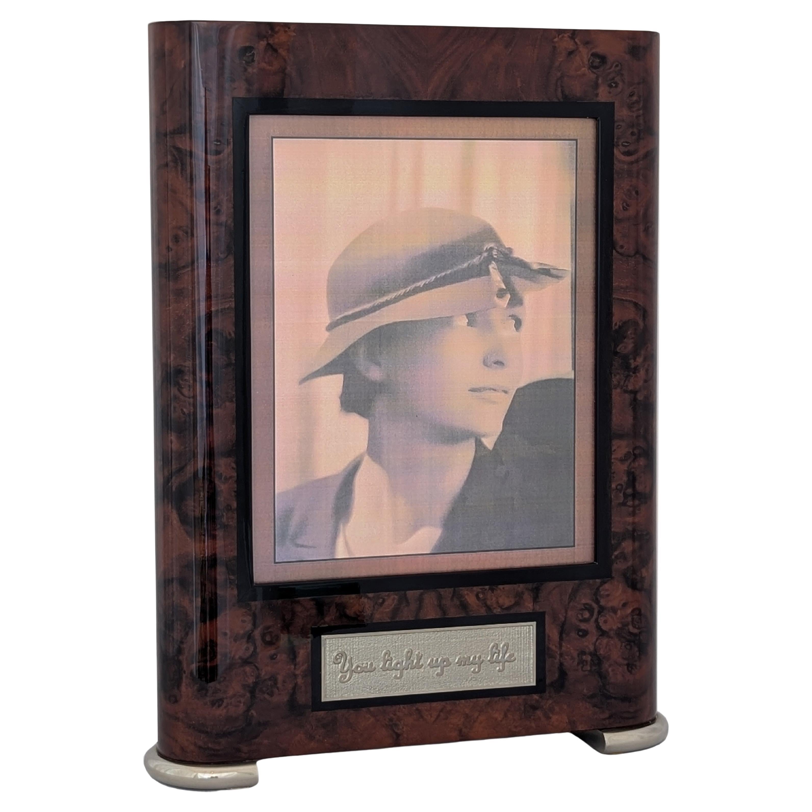 Photo Frame, Burl Walnut, Ebony and Nickle in Art Deco Style. A perfect  gift
