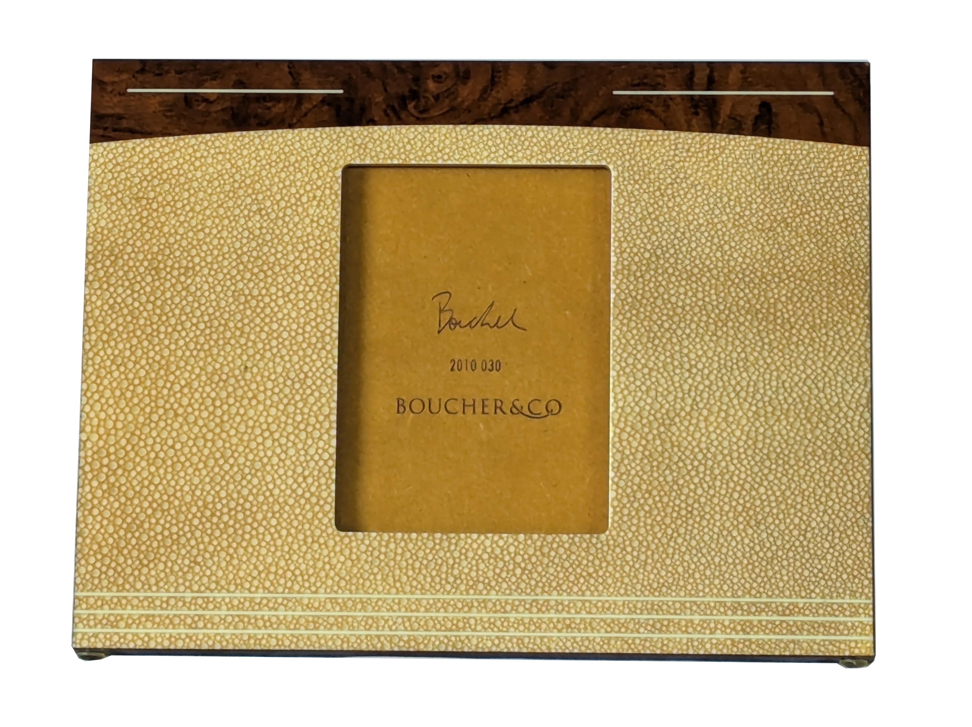 Marco Foto, Nogal Burl, Shagreen, Imitación Marfil, Níquel Art Decó en venta