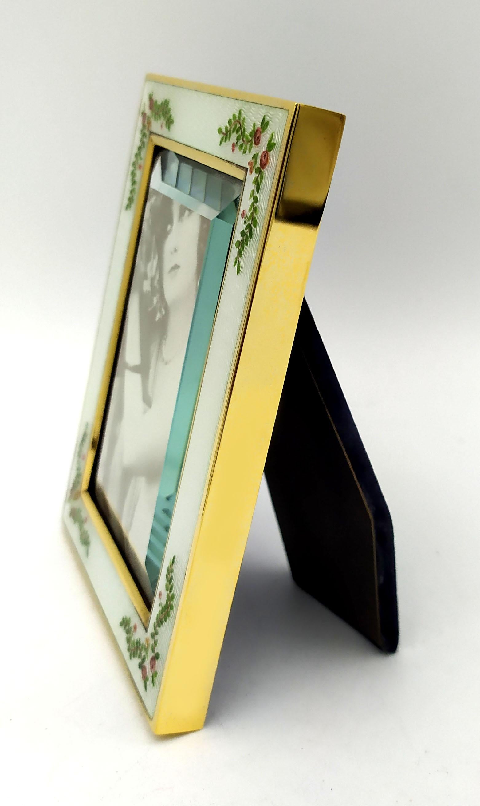 Photo Frame enamel fired on guilloche and hand-painted miniature Sterling Silver 1