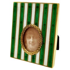 Photo Frame Fired Enamel with Two-Tone Stripes on Guillochè and Hand Engravings