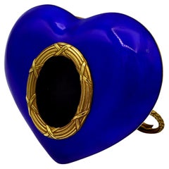 Photo Frame Heart-Shaped Fired Enamel on Guillochè Sterling Silver Salimbeni