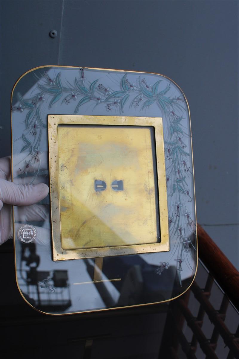Photo frame in decorated crystal and Brass Italian Design, 1970s For Sale 2