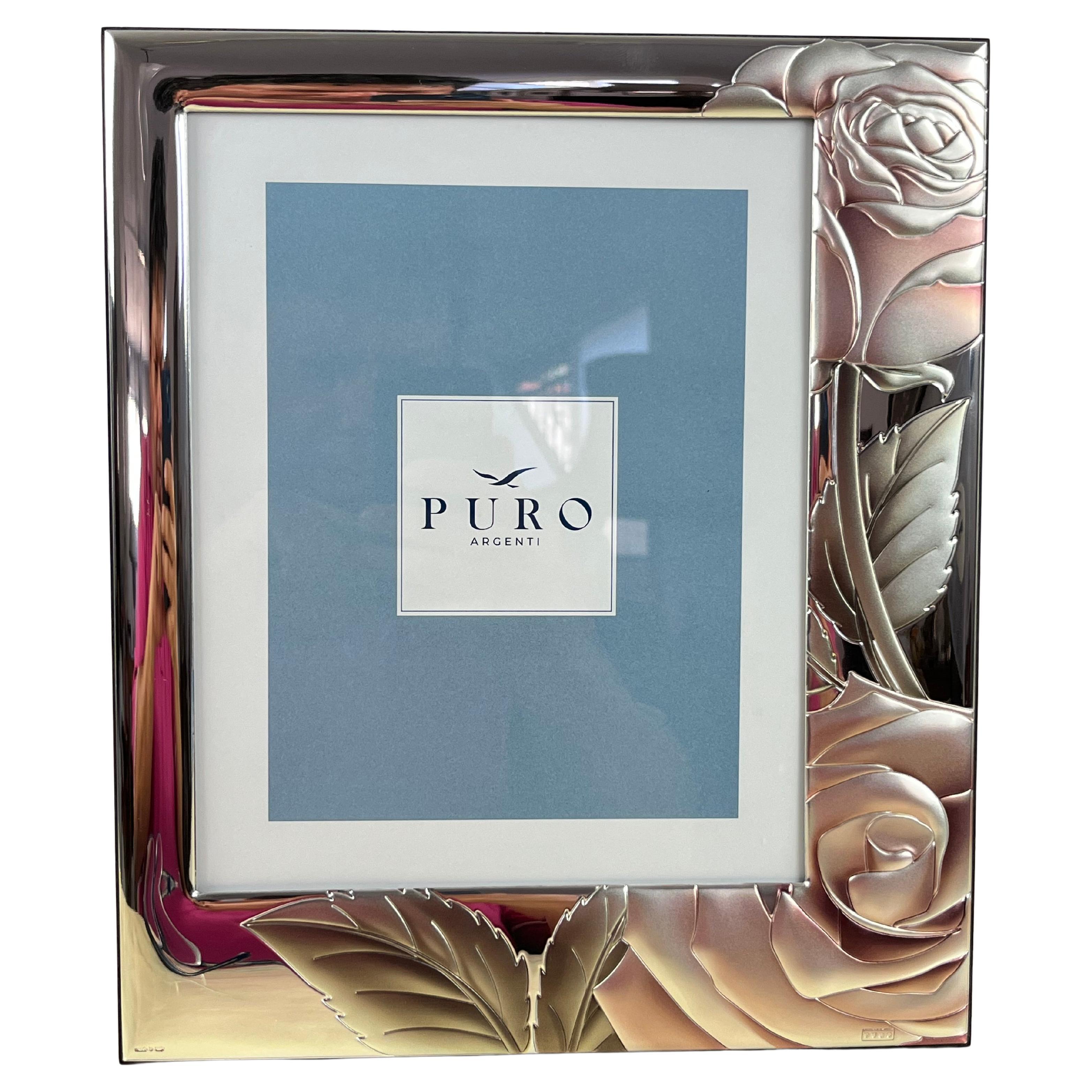 Photo Frame in Enamelled Laminated Silver, made in Italy, 20 x 25 cm For Sale