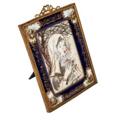 Photo Frame in Gilt Bronze and Sèvres Porcelain, Watercolor.