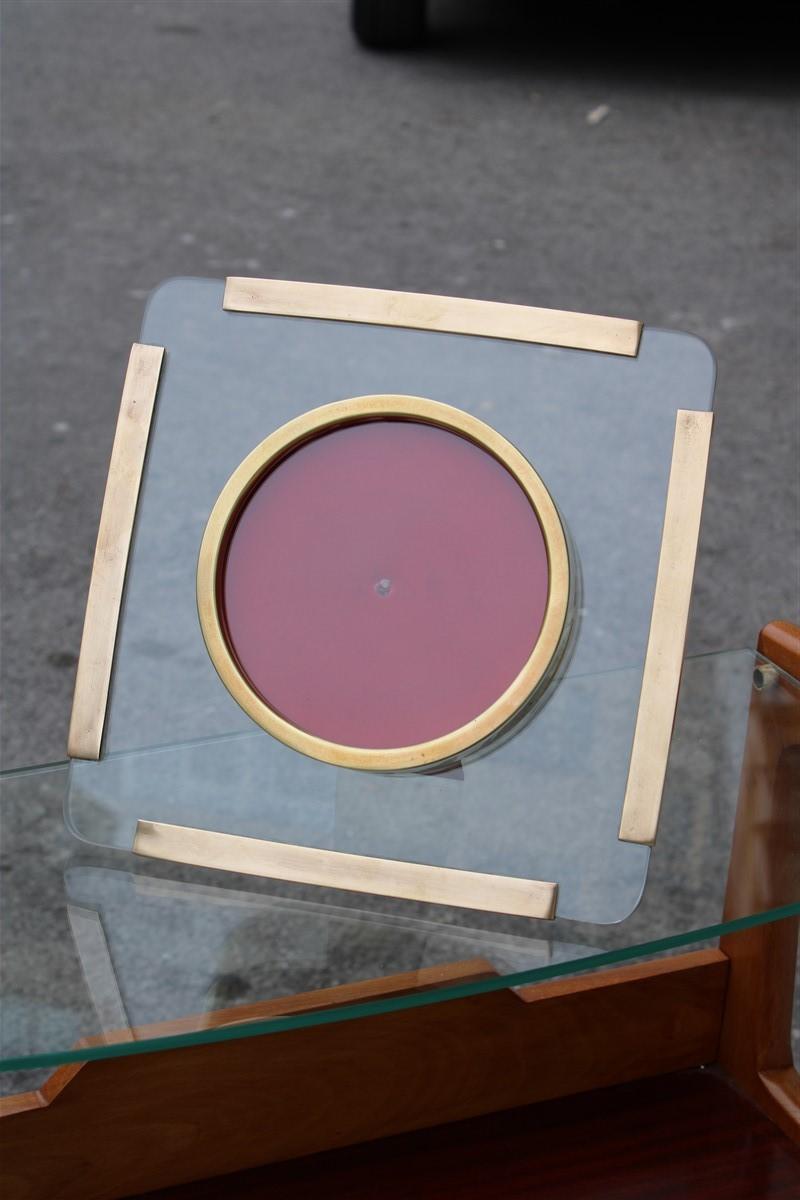 Photo frame in gold brass and thick glass Italian design 1970s square.