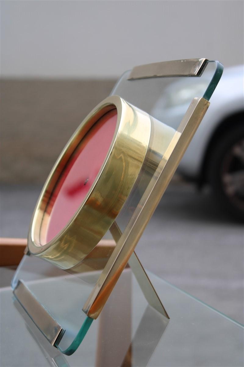 Mid-Century Modern Photo Frame in Gold Brass and Thick Glass Italian Design 1970s Square