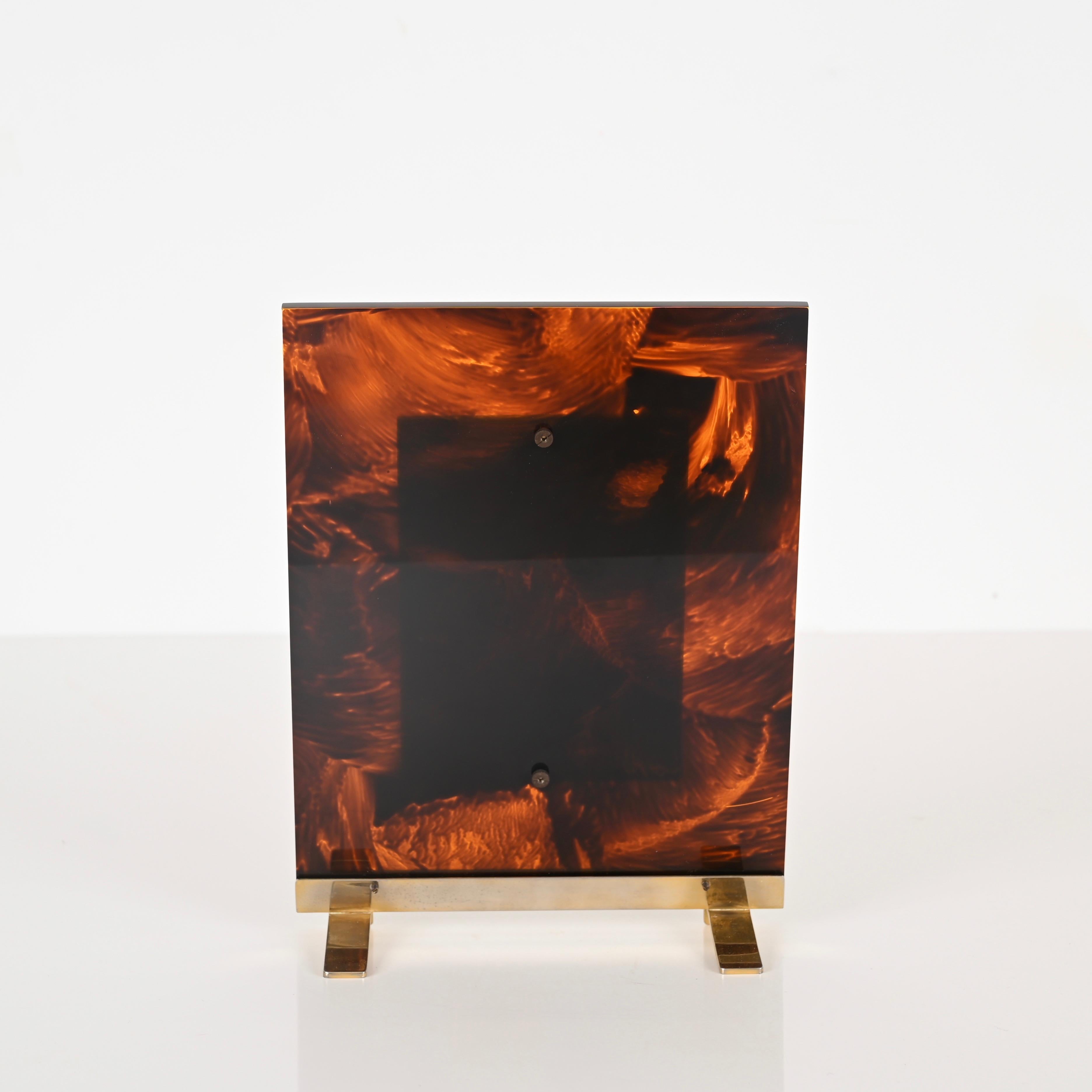 Photo Frame in Lucite Tortoiseshell and Brass, Christian Dior, Italy, 1970s For Sale 5