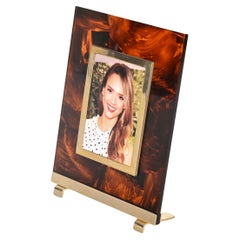Used Photo Frame in Lucite Tortoiseshell and Brass, Christian Dior, Italy, 1970s
