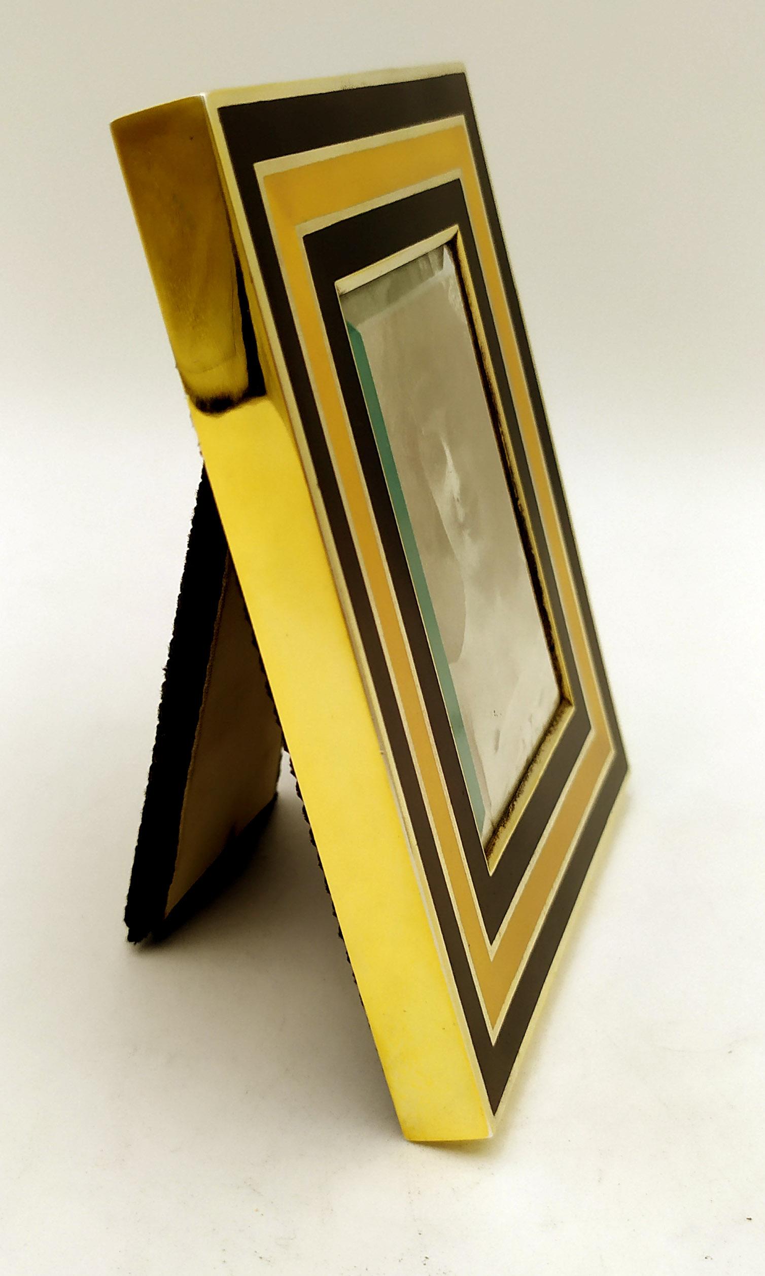 Moderne Cadre photo Large émail bicolore rayé Noir et Jaune Salimbeni en vente