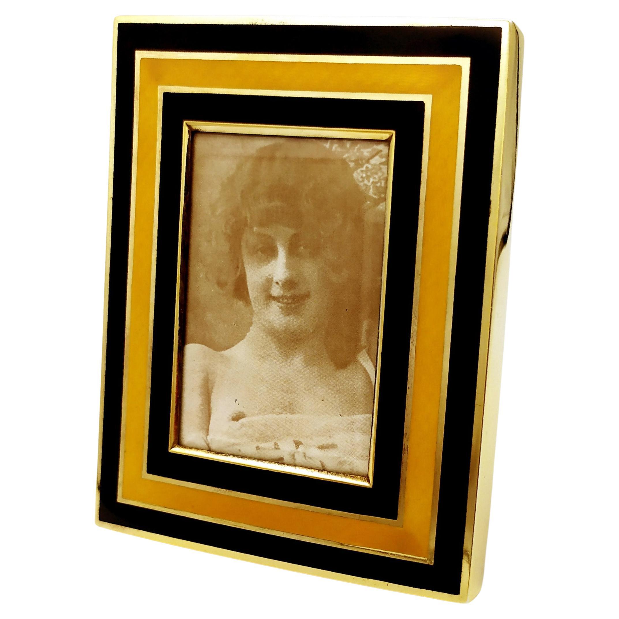 Photo Frame Large two-tone striped enamel Black and Yellow Salimbeni For Sale