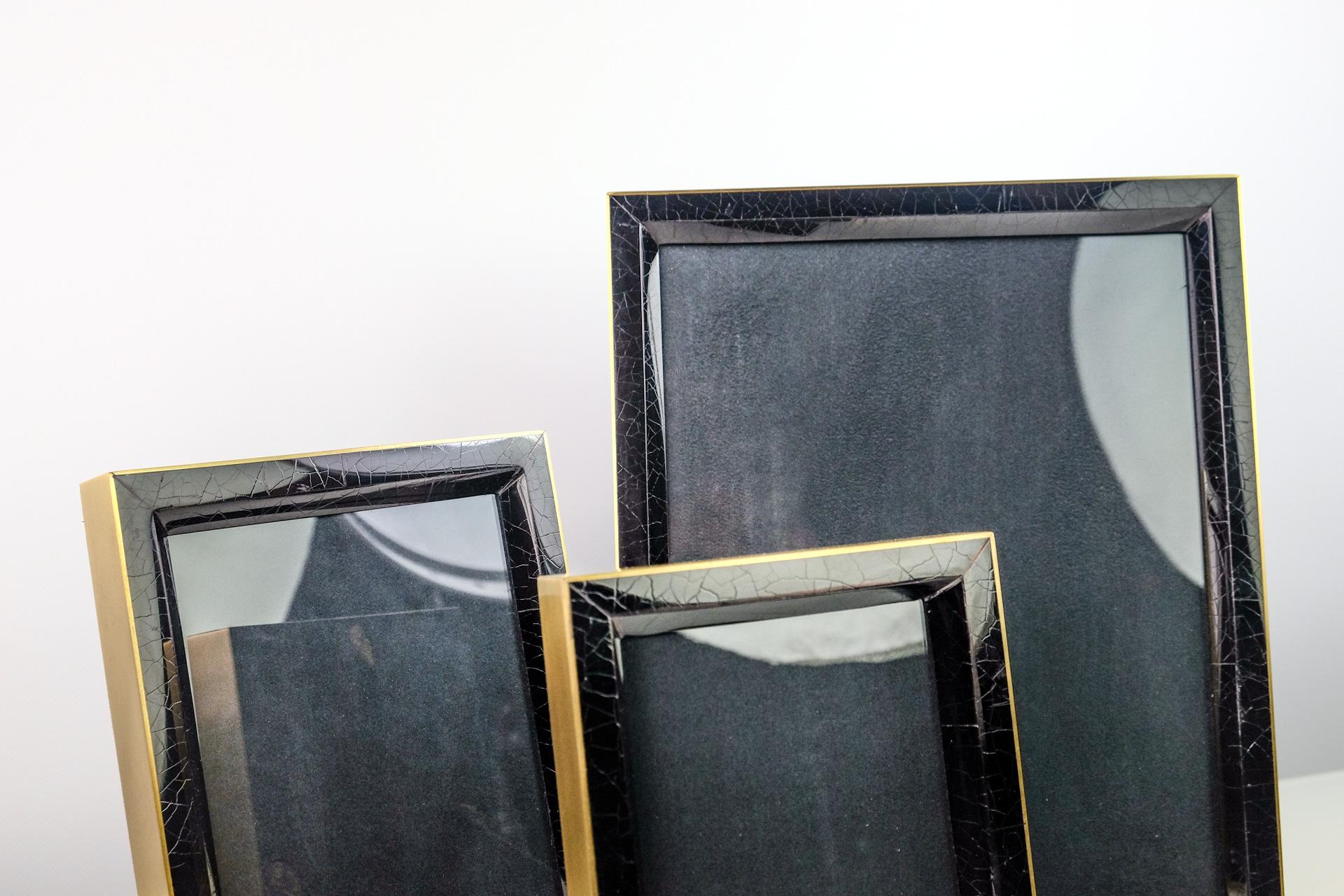 Art Deco Photo Frame Made of Black Marquetry and Brass by Ginger Brown For Sale