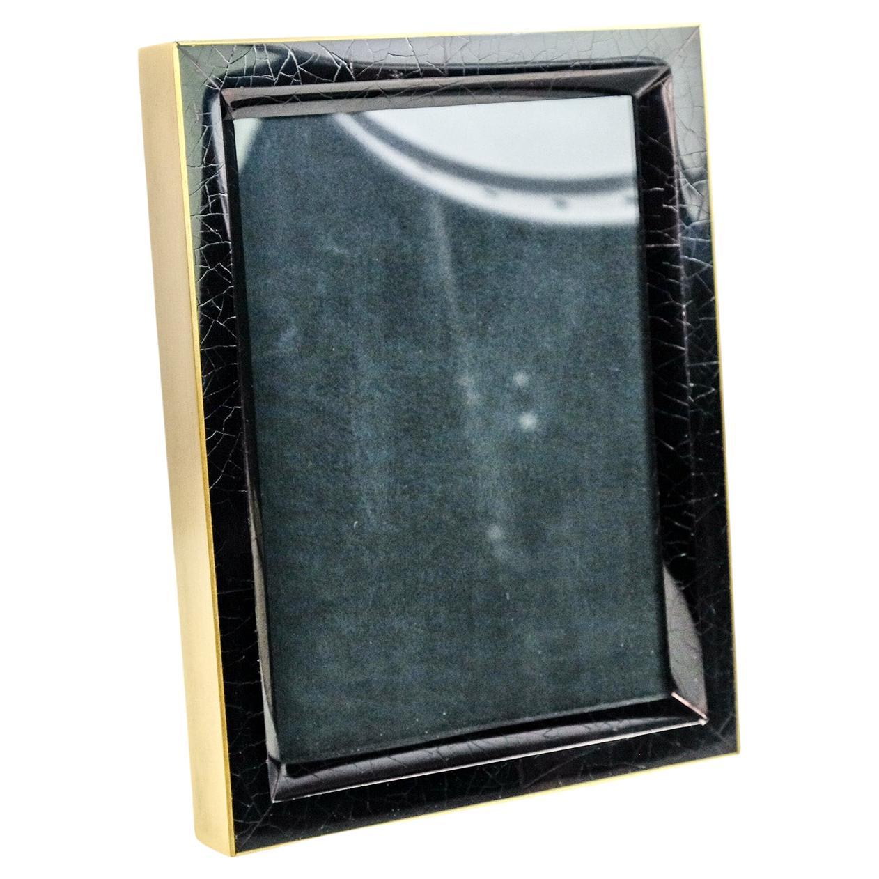 Photo Frame Made of Black Marquetry and Brass by Ginger Brown For Sale