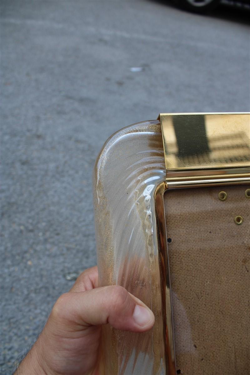 Mid-Century Modern Photo Frame Murano Art Glass Italian Design Gold Dust Brass 1970 Picture