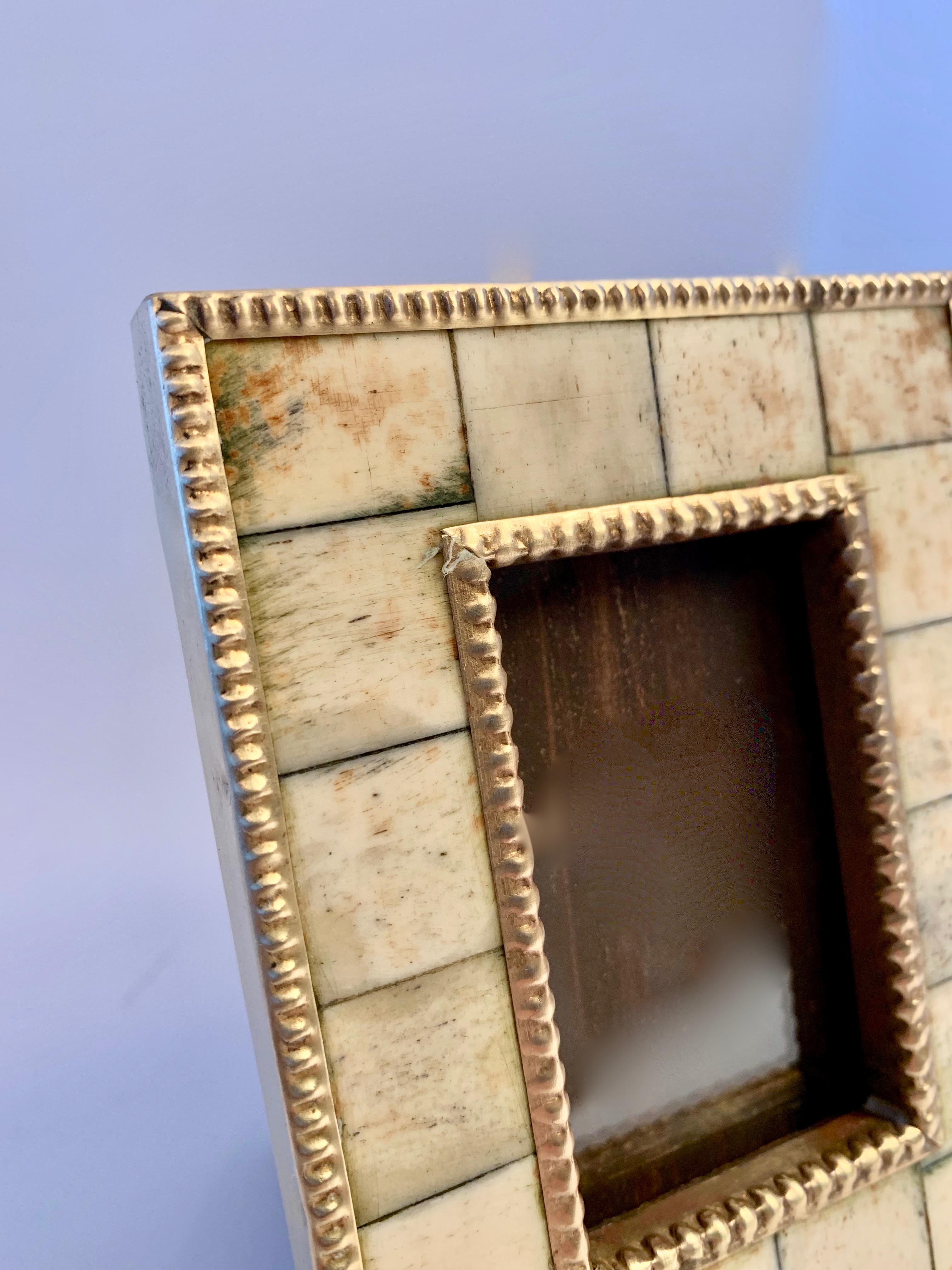 20th Century Photo Frame of Cut Bone Trimmed in Pebbled Brass