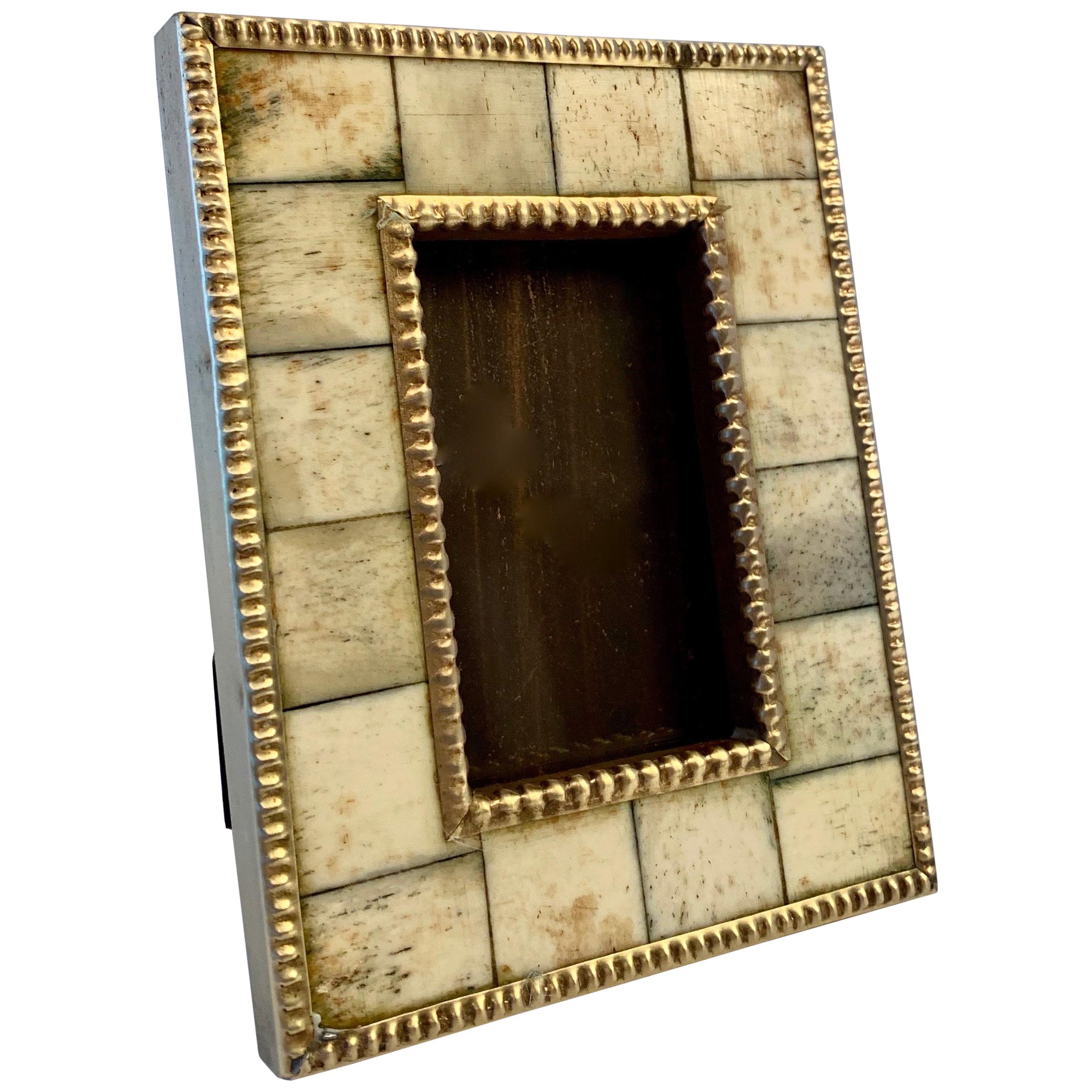 Photo Frame of Cut Bone Trimmed in Pebbled Brass