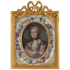Antique Photo Frame, Painting of an Elegant, 19th Century, Elegant in a Napoleon III