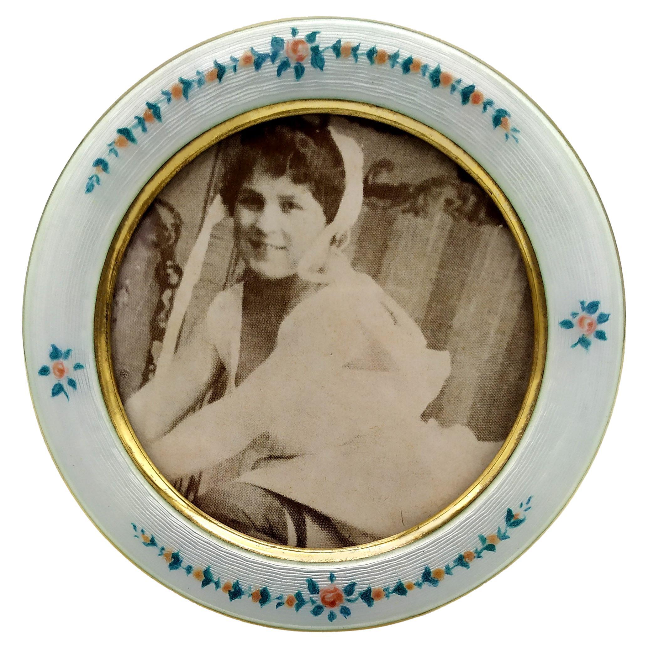 Silver and Guilloche Small Enamel Photo Frame Adam Scheid Circa