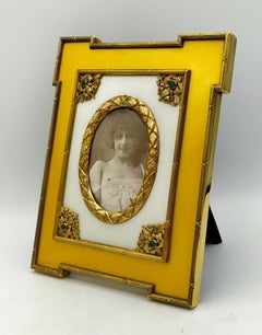 Photo Frame Two-Tone Fired Enamel on Guillochè Louis XVI Style Sterling Silver S