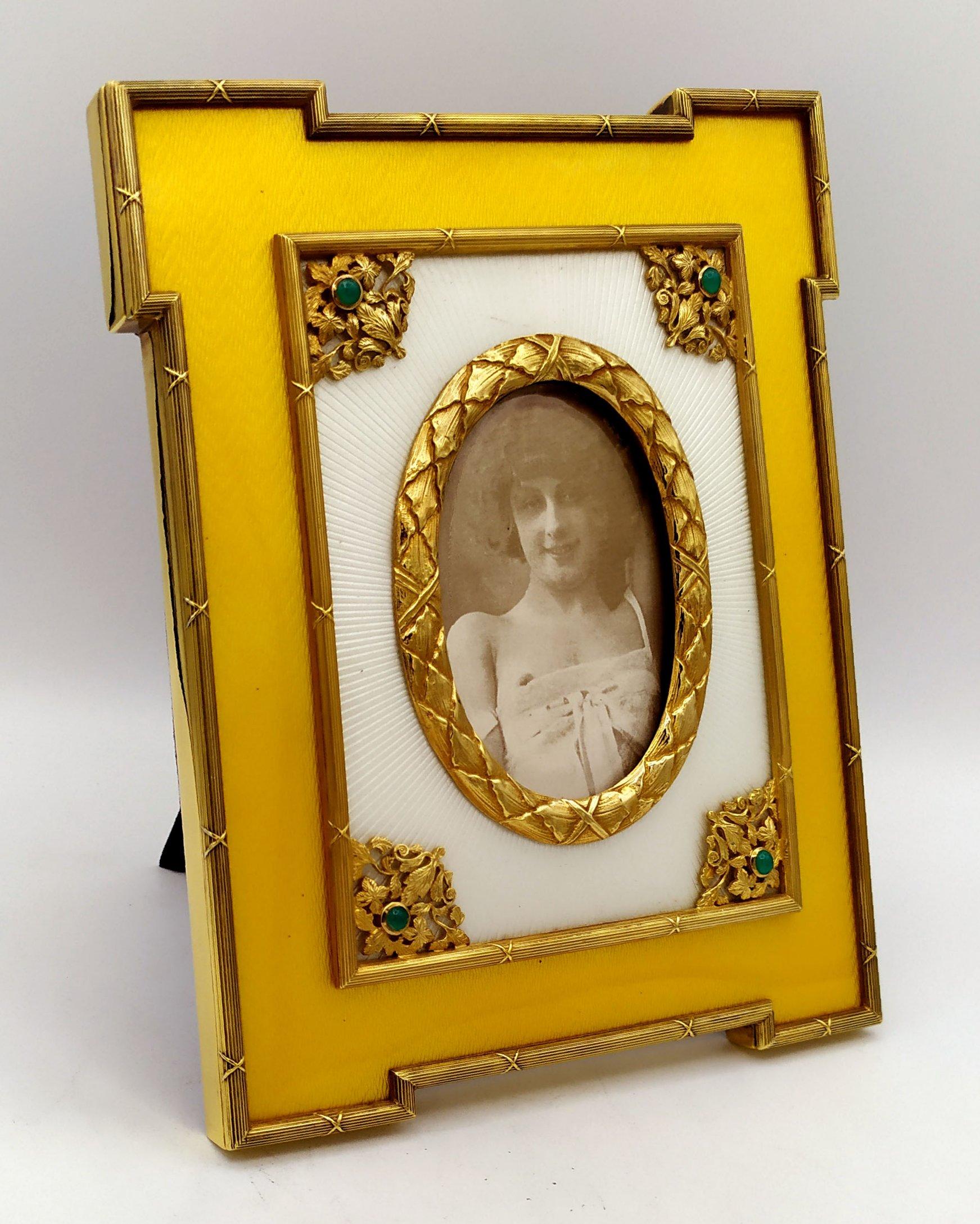 Italian Photo Frame Two-Tone Fired Enamel on Guillochè Louis XVI Style Sterling Silver S For Sale