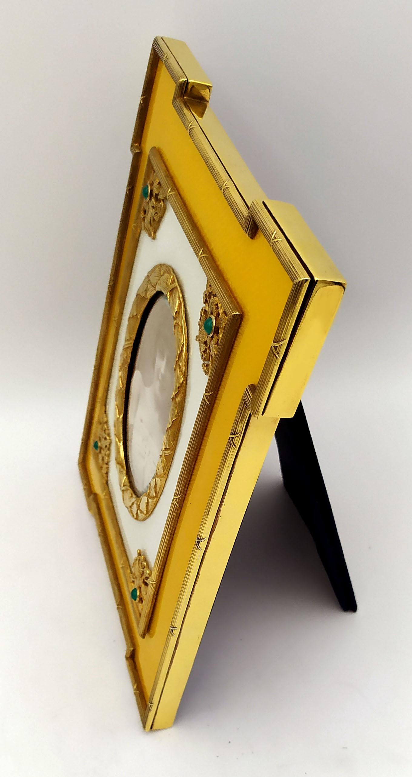 Plated Photo Frame Two-Tone Fired Enamel on Guillochè Louis XVI Style Sterling Silver S For Sale