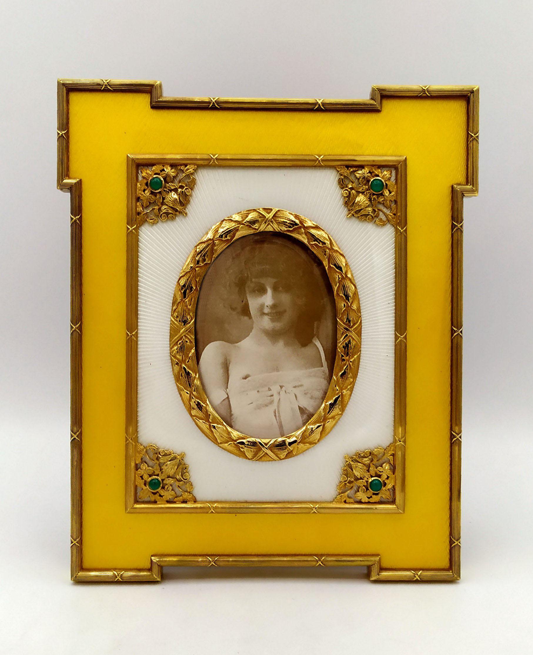 Late 20th Century Photo Frame Two-Tone Fired Enamel on Guillochè Louis XVI Style Sterling Silver S For Sale