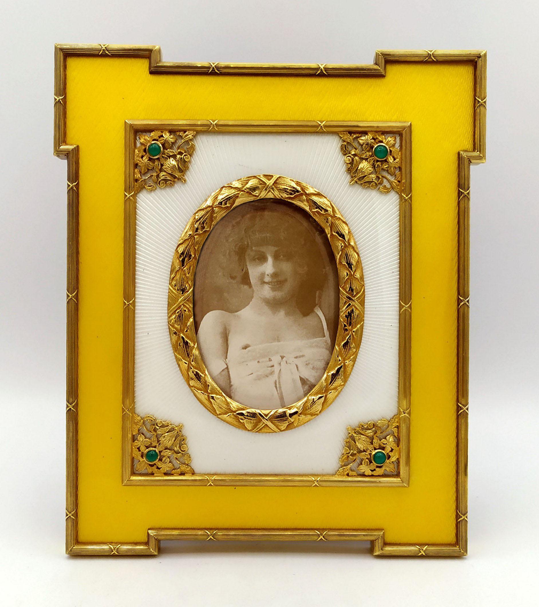 Photo Frame Two-Tone Fired Enamel on Guillochè Louis XVI Style Sterling Silver S