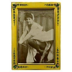 Vintage Photo Frame Yellow Enamel and Flower Garlands Sterling Silver Salimbeni