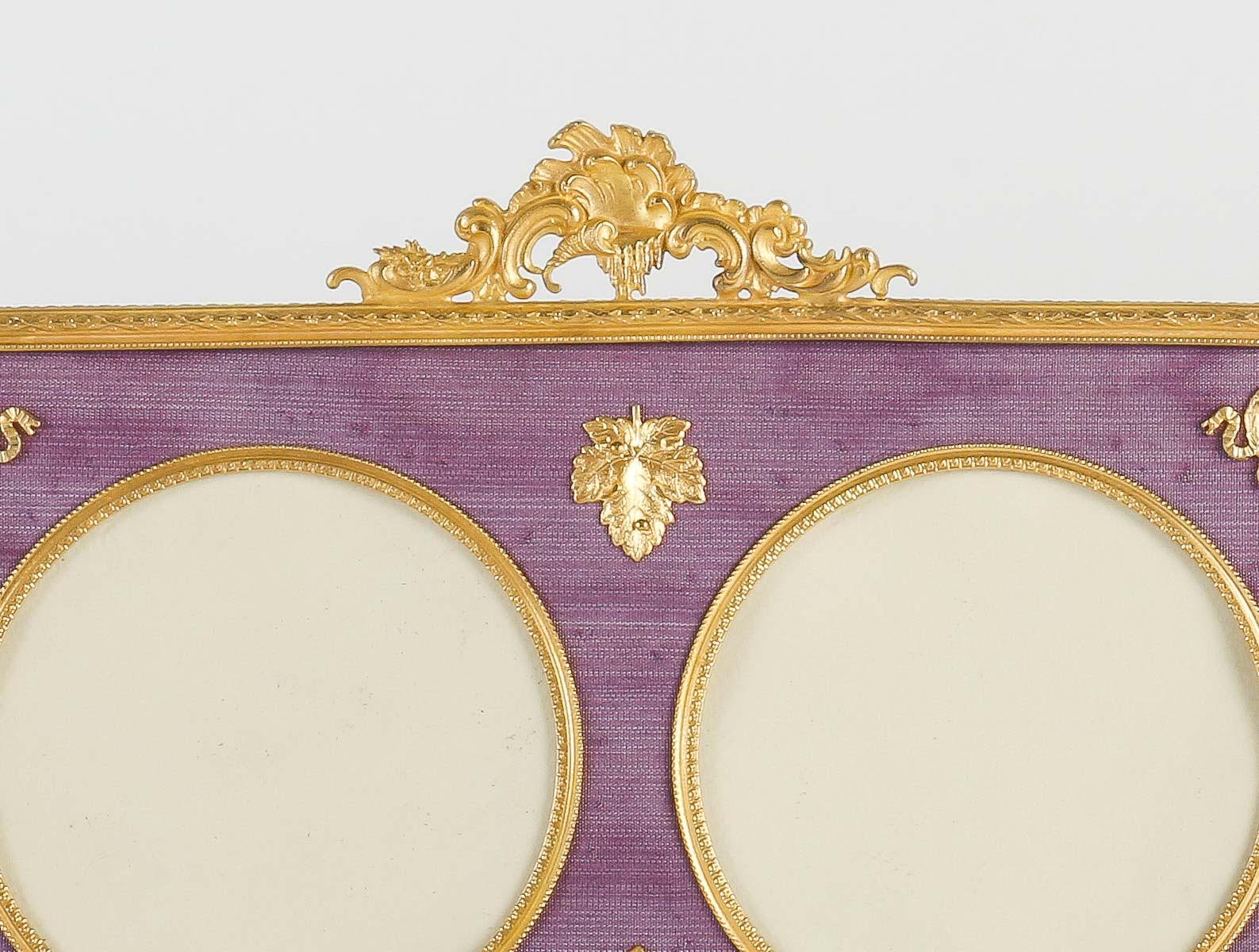 Louis XVI Photo Frames in Gilt Bronze and Fabric, 19th Century, Louis XV Style.