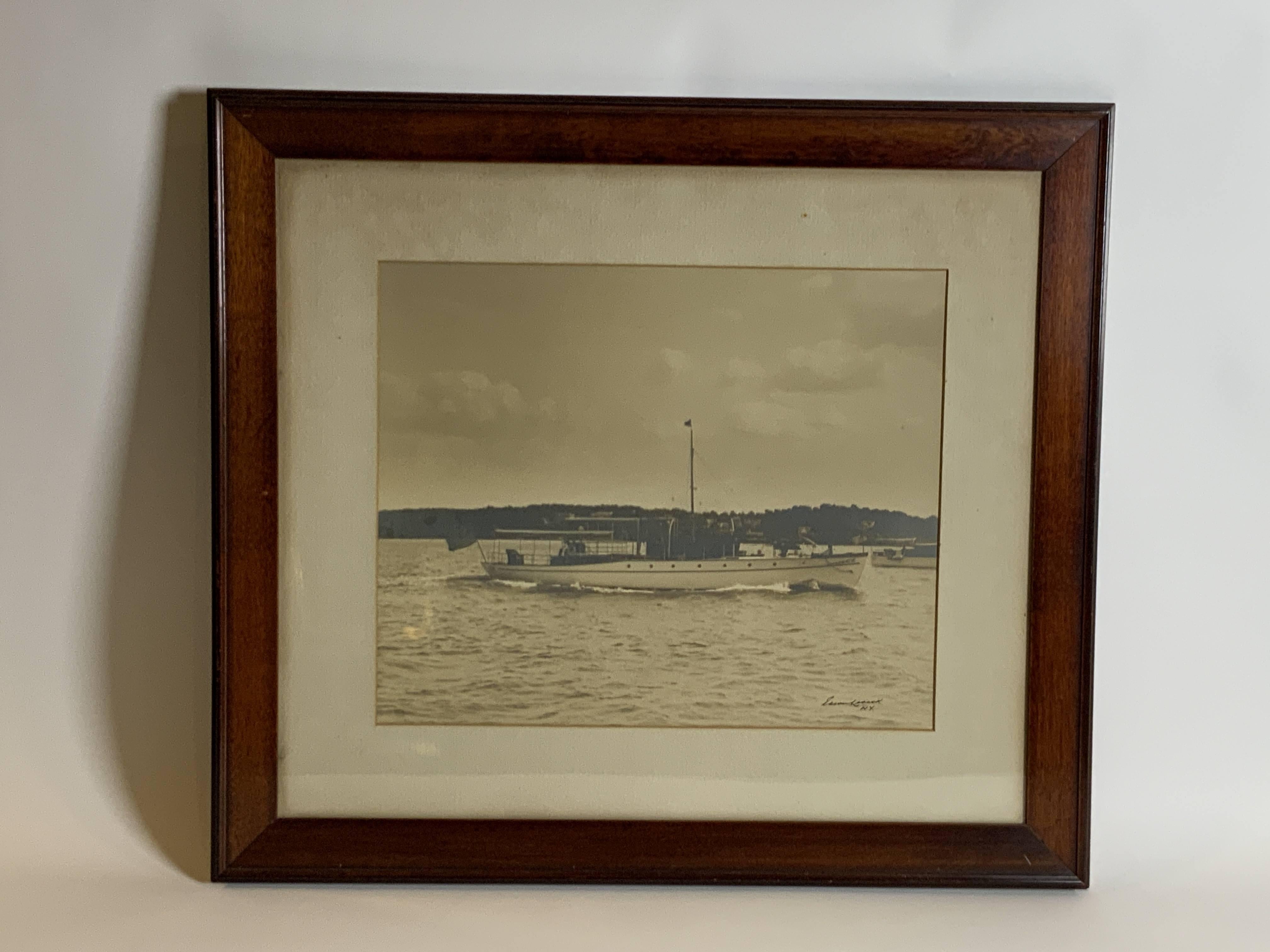 Original photograph of a yacht by Edwin Levick of New York. The yacht is Zenya and belonged to the family of Elizabeth Abernathy Hull. The family owned Coole Park Manor Resort on Madeline Island, Wisconsin. Signed Edwin Levick N.Y. Lower right.