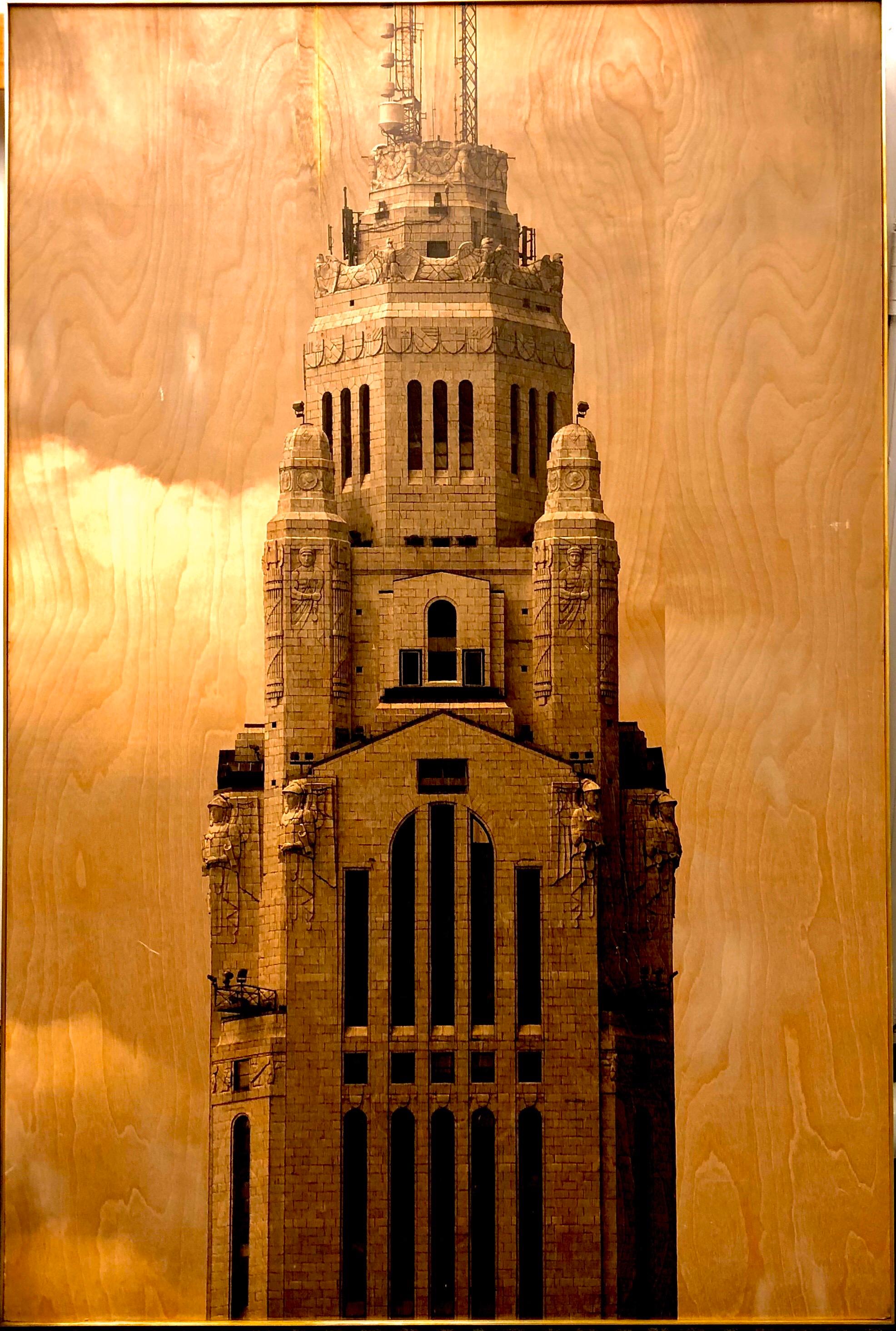 This brass trimmed framed photo print with details of wood grain and wonderful black print with excellent clarity. A wonderful piece of wall art.

The LeVeque Tower is a 47-story skyscraper located at 50 West Broad Street in Columbus, Ohio, built