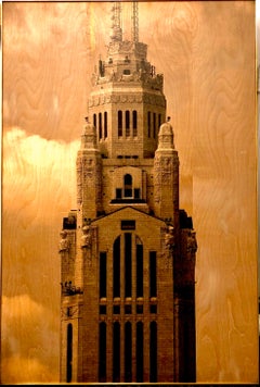 Photo Transfer on Wood with Brass Frame, Leveque Tower