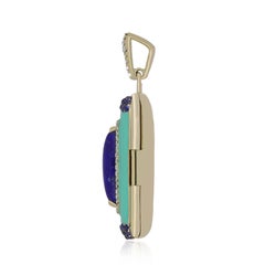 PhotoBox Pendant in Lapis Lazuli, Blue Sapphire, Enamel, Diamond 14K Yellow Gold