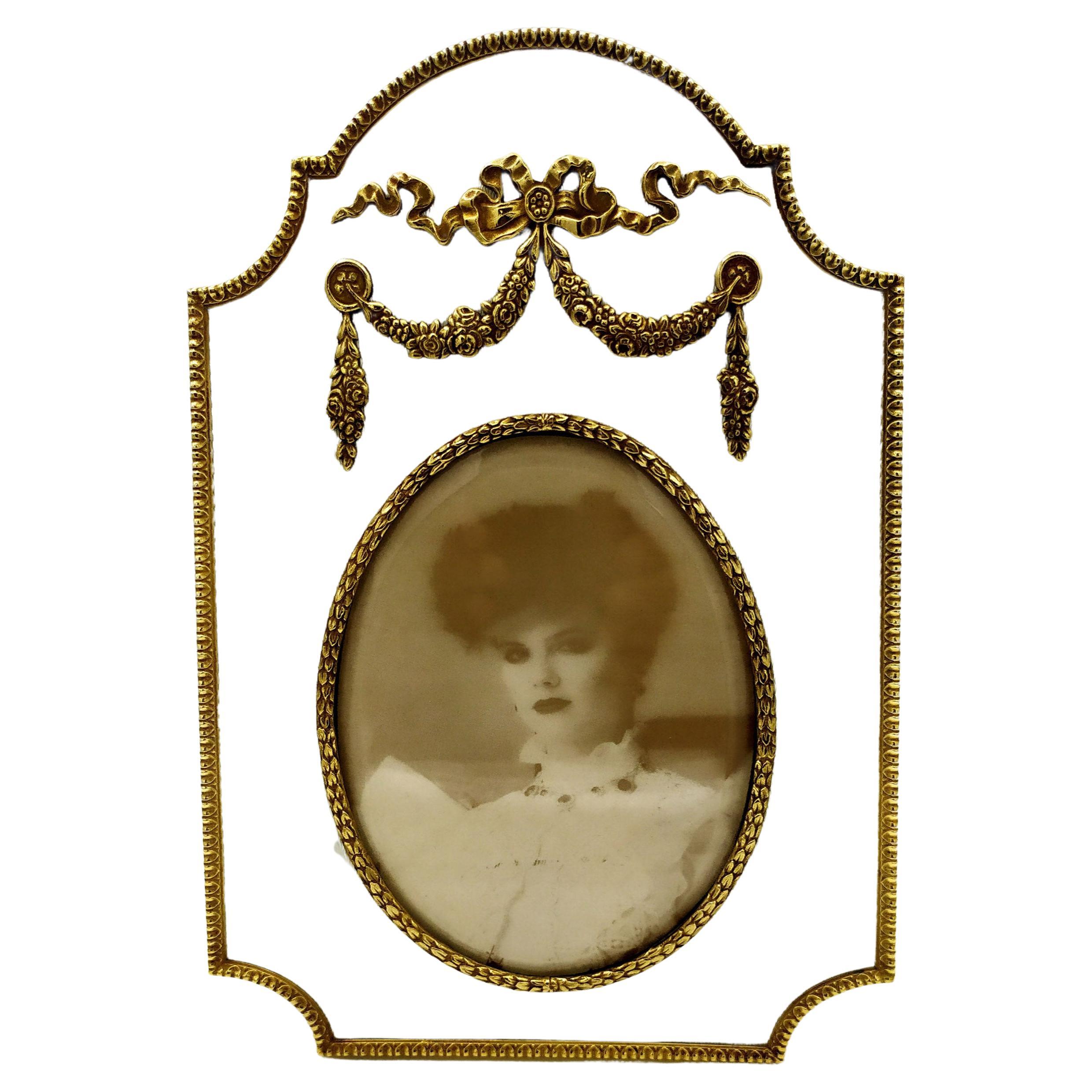 Photograph Frame Large Imperial Style White Enamel on Sterling Silver Salimbeni For Sale