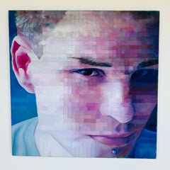 Photorealism Acrylic on Canvas Titled “Chris” After Chuck Close