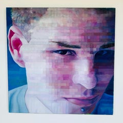 Vintage Photorealism Acrylic on Canvas Titled “Chris” After Chuck Close 