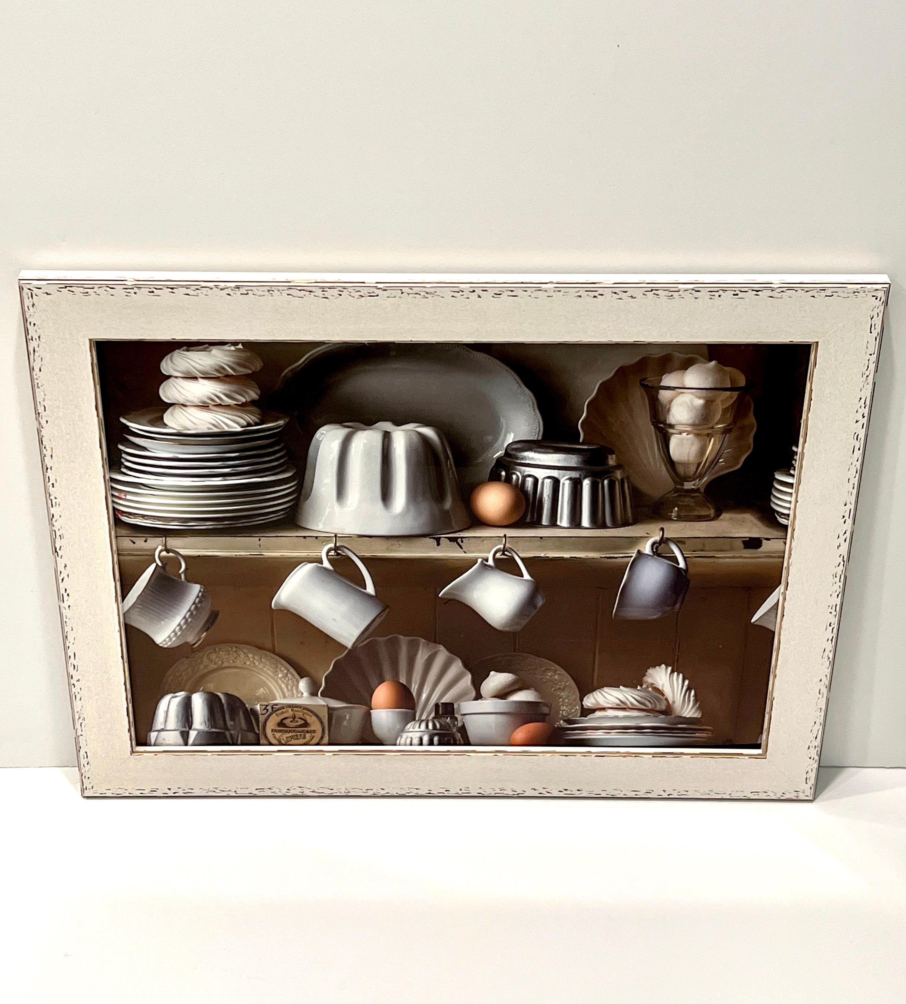 Arte fotorrealista Cocina de granja francesa en marco encalado personalizado Francés en venta