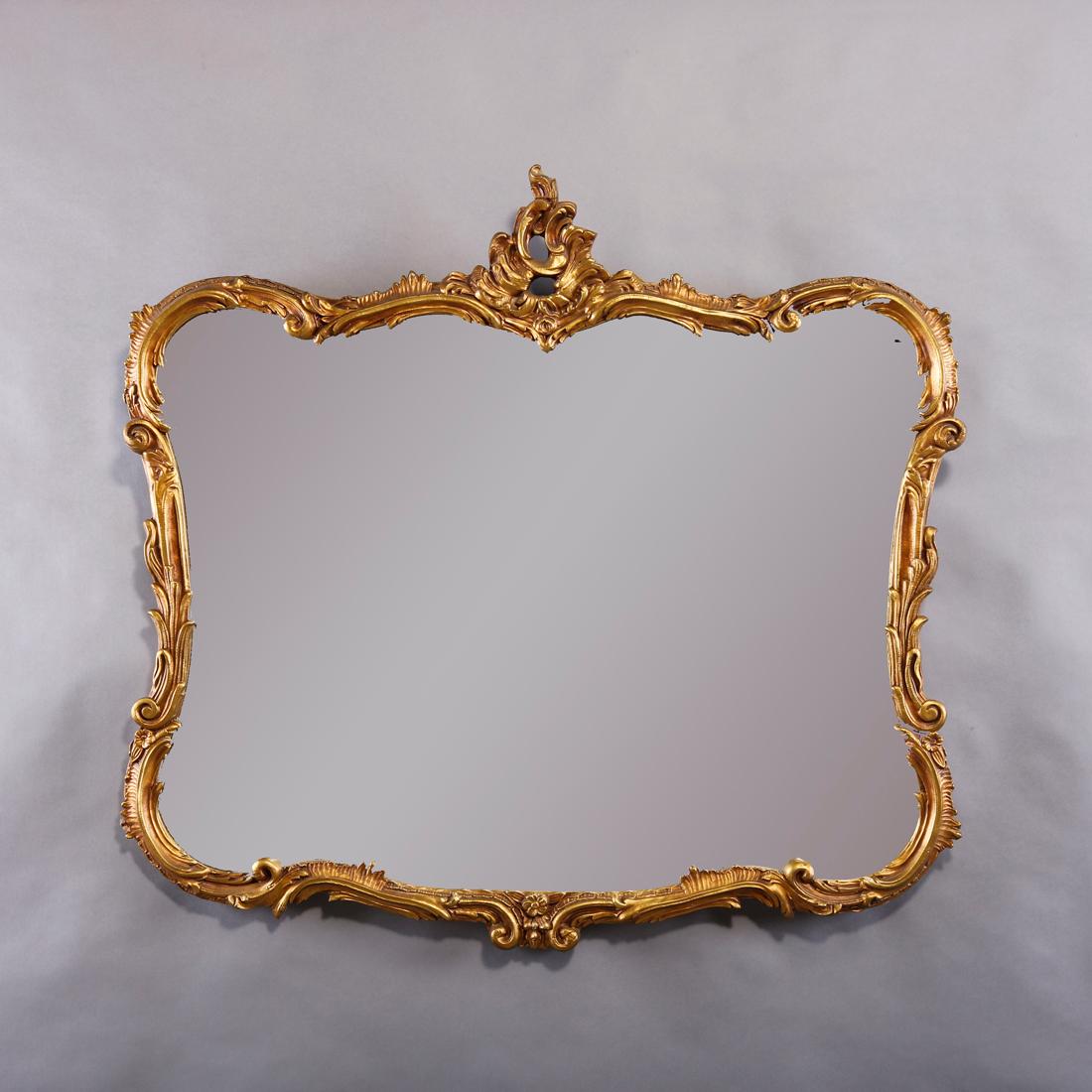 Carved Antique French Louis XIV Giltwood Wall Mirror, 20th Century