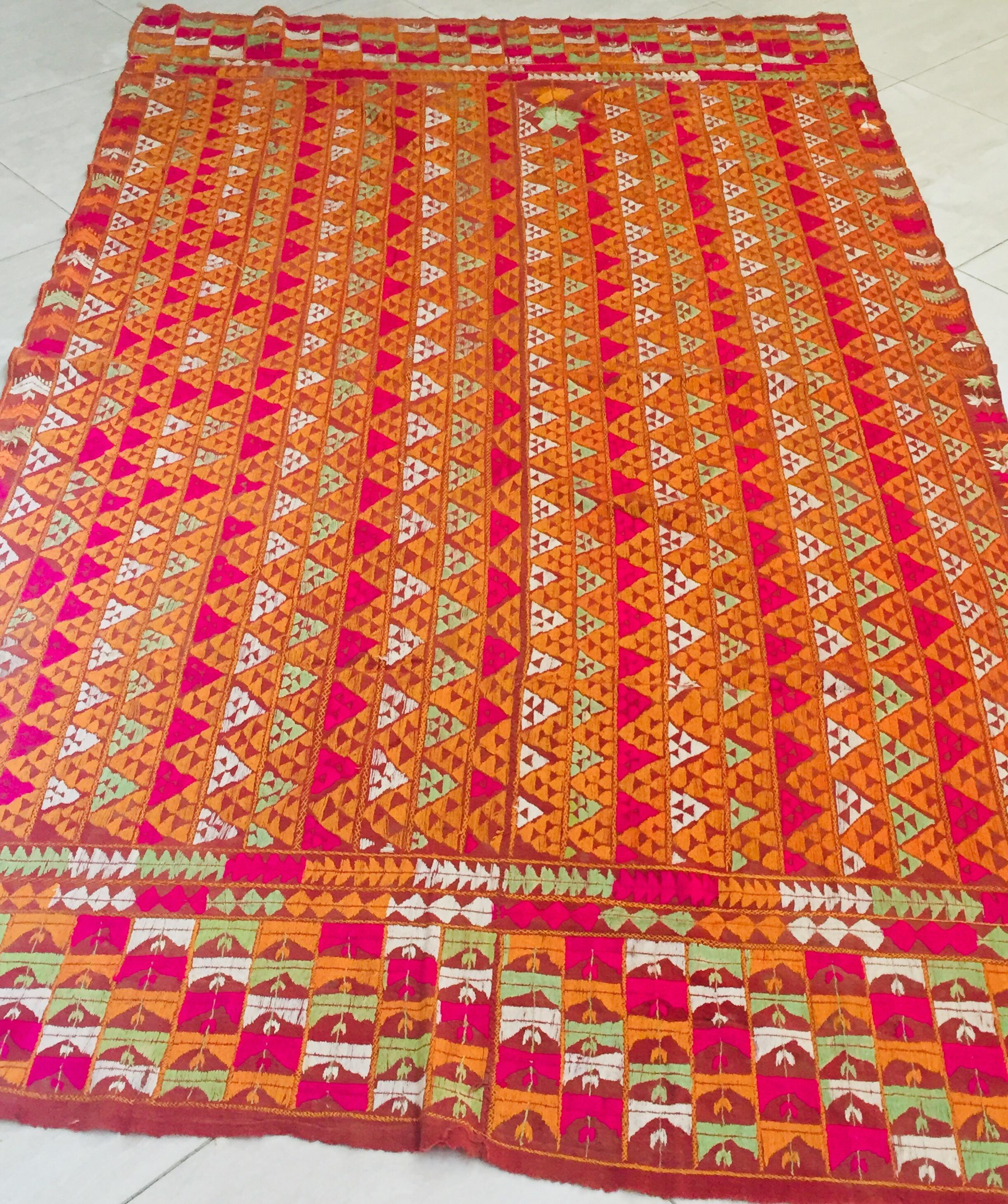 Phulkari Bawan Bagh Wedding Shawl, Silk Embroidery on Cotton, Punjab India For Sale 1