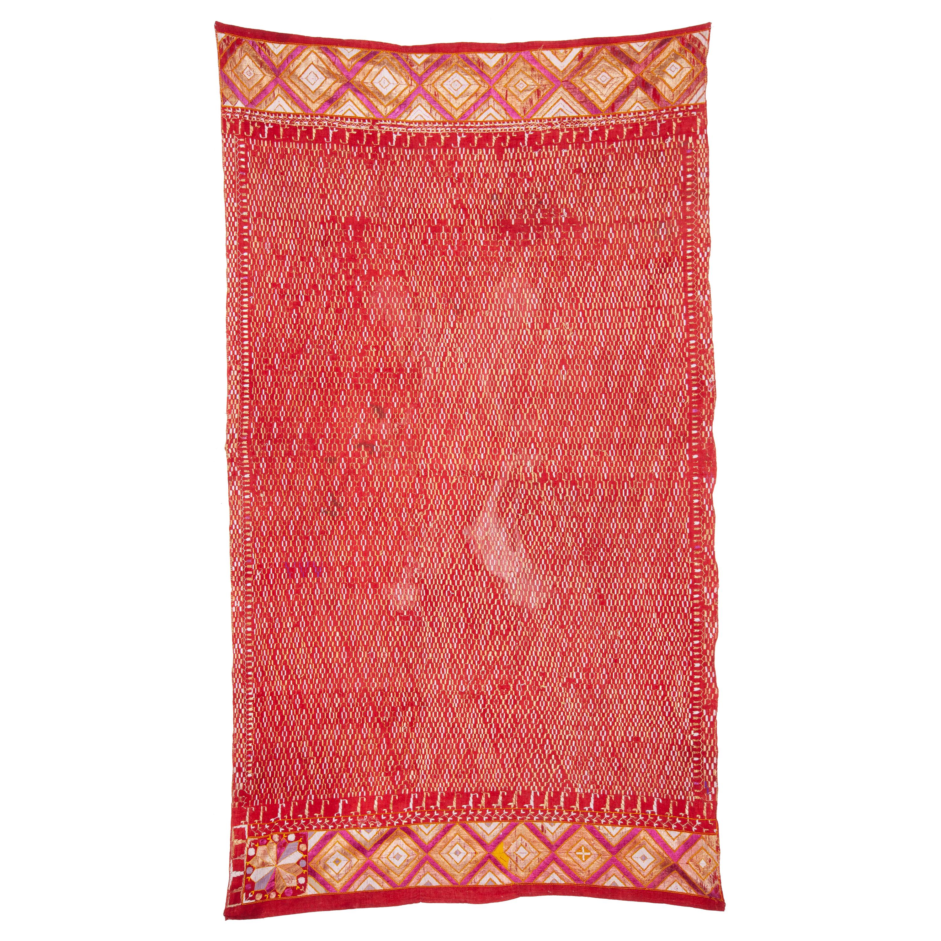 Châle de mariage Phulkari du Punjab, Inde, début du XXe siècle