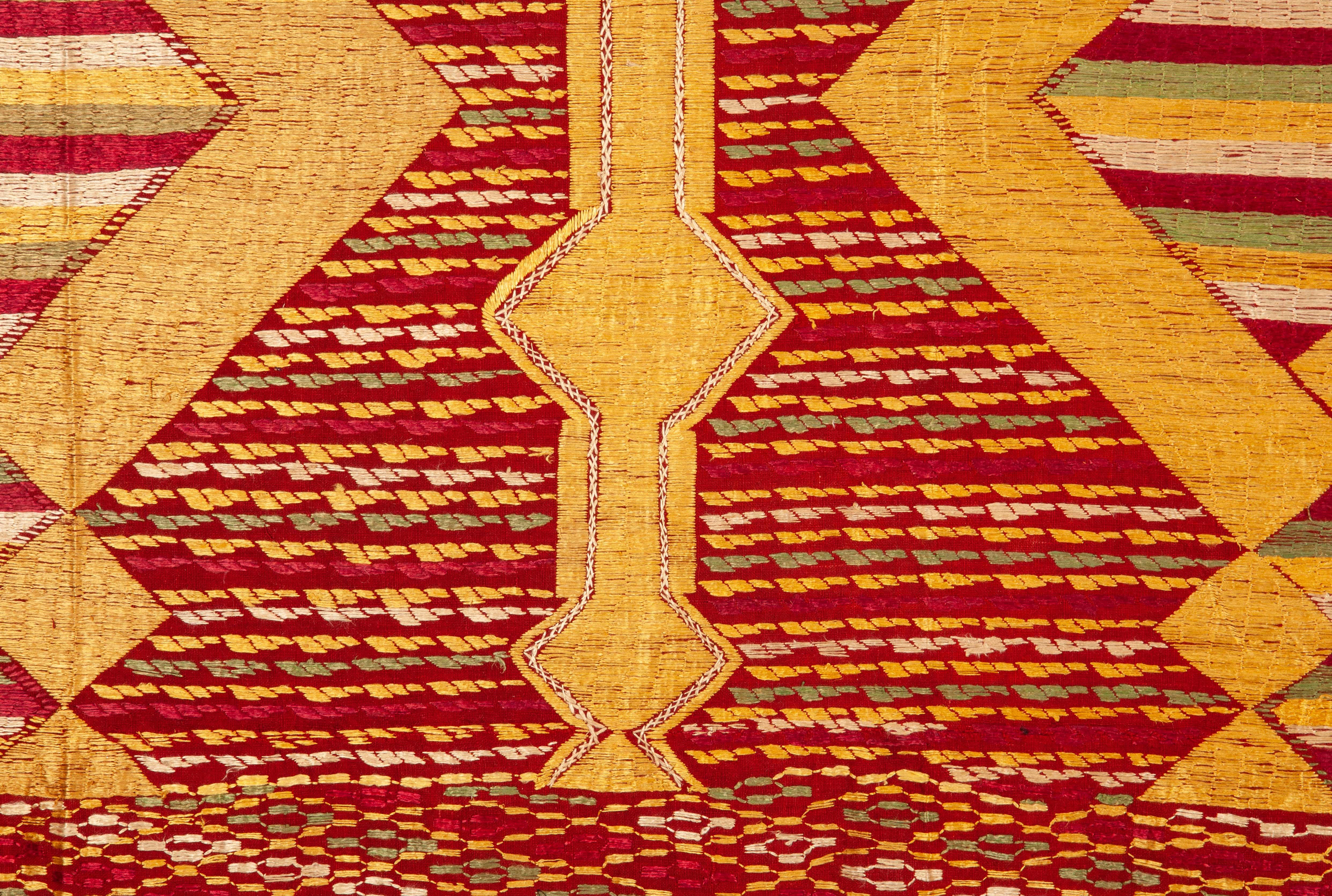 Tribal Phulkari Wedding Shawl, Silk Embroidery on Cotton, Early 20th Century