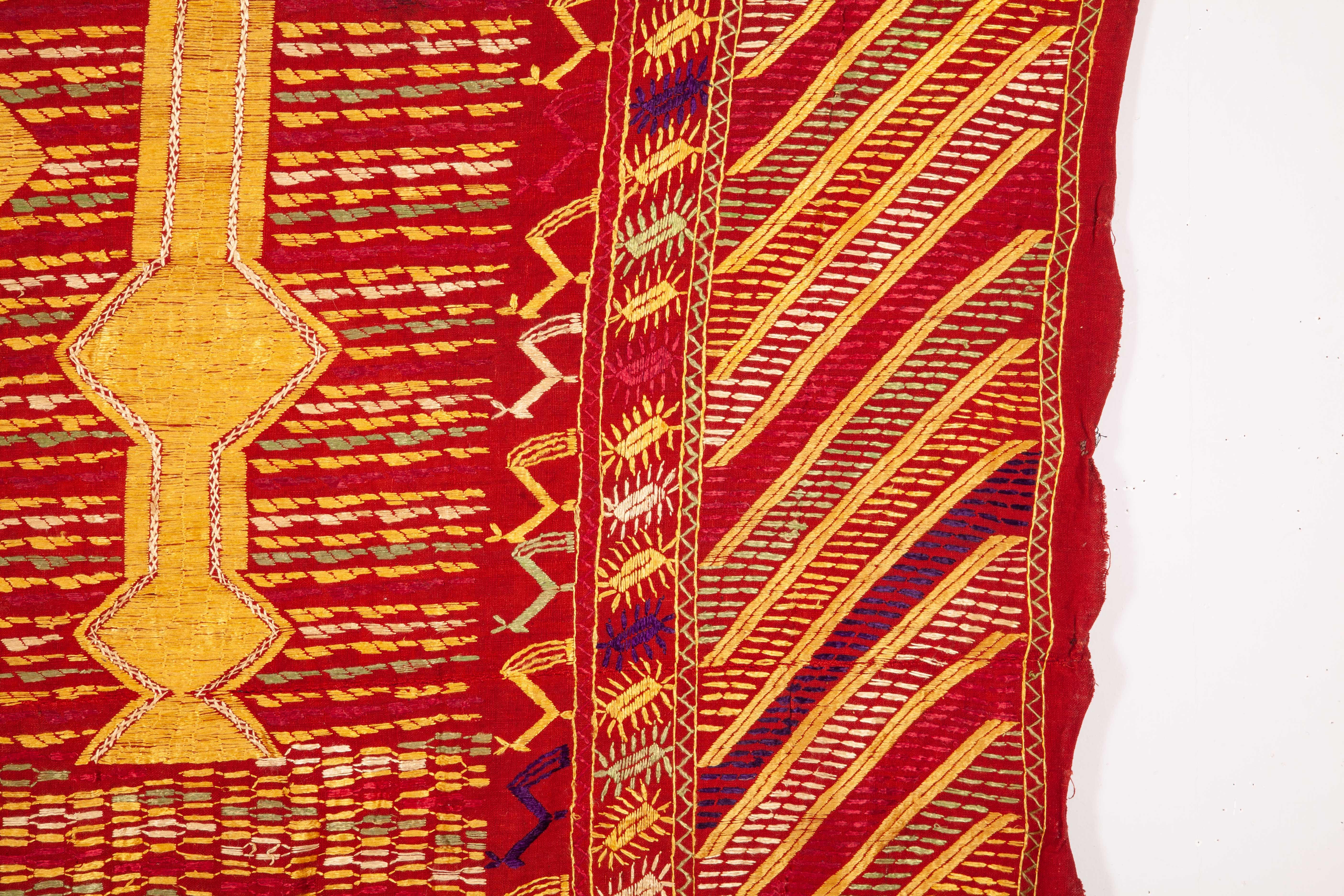 Embroidered Phulkari Wedding Shawl, Silk Embroidery on Cotton, Early 20th Century