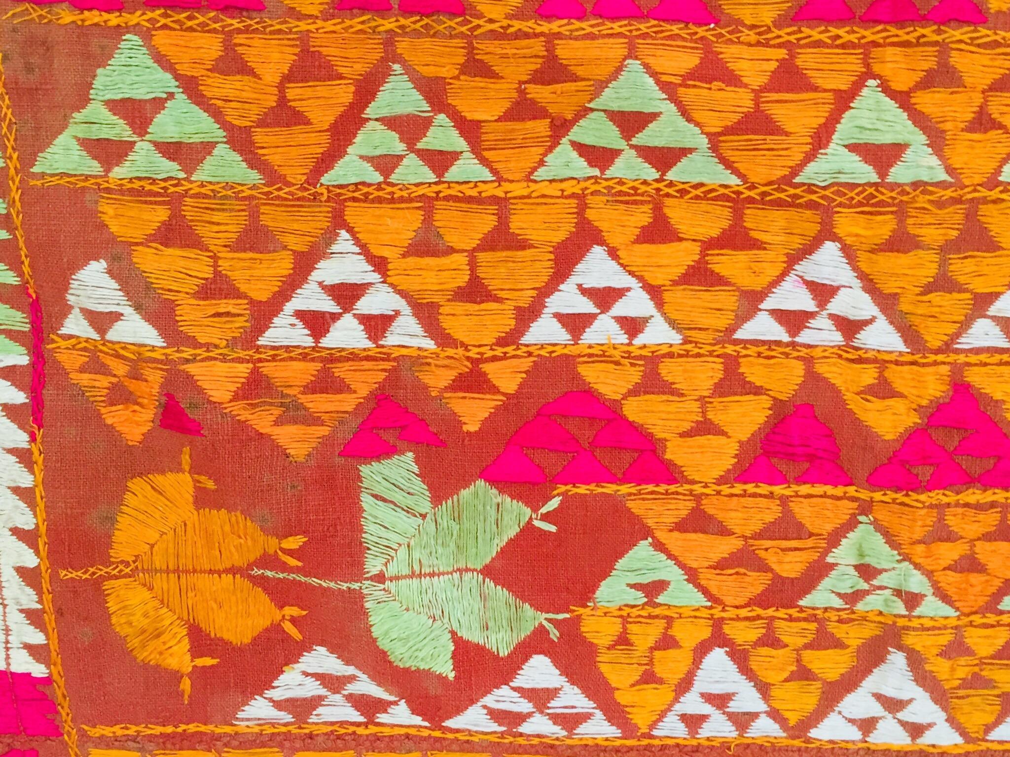 Phulkari Bawan Bagh Wedding Shawl, Silk Embroidery on Cotton, Punjab India For Sale 6