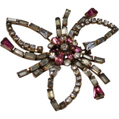 Phyllis 1/20 12K Gold-Filled Pink and Clear Rhinestone Starburst Brooch Pendant