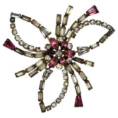 Phyllis 1/20 12K Gold-Filled Pink and Clear Rhinestone Starburst Brooch Pendant