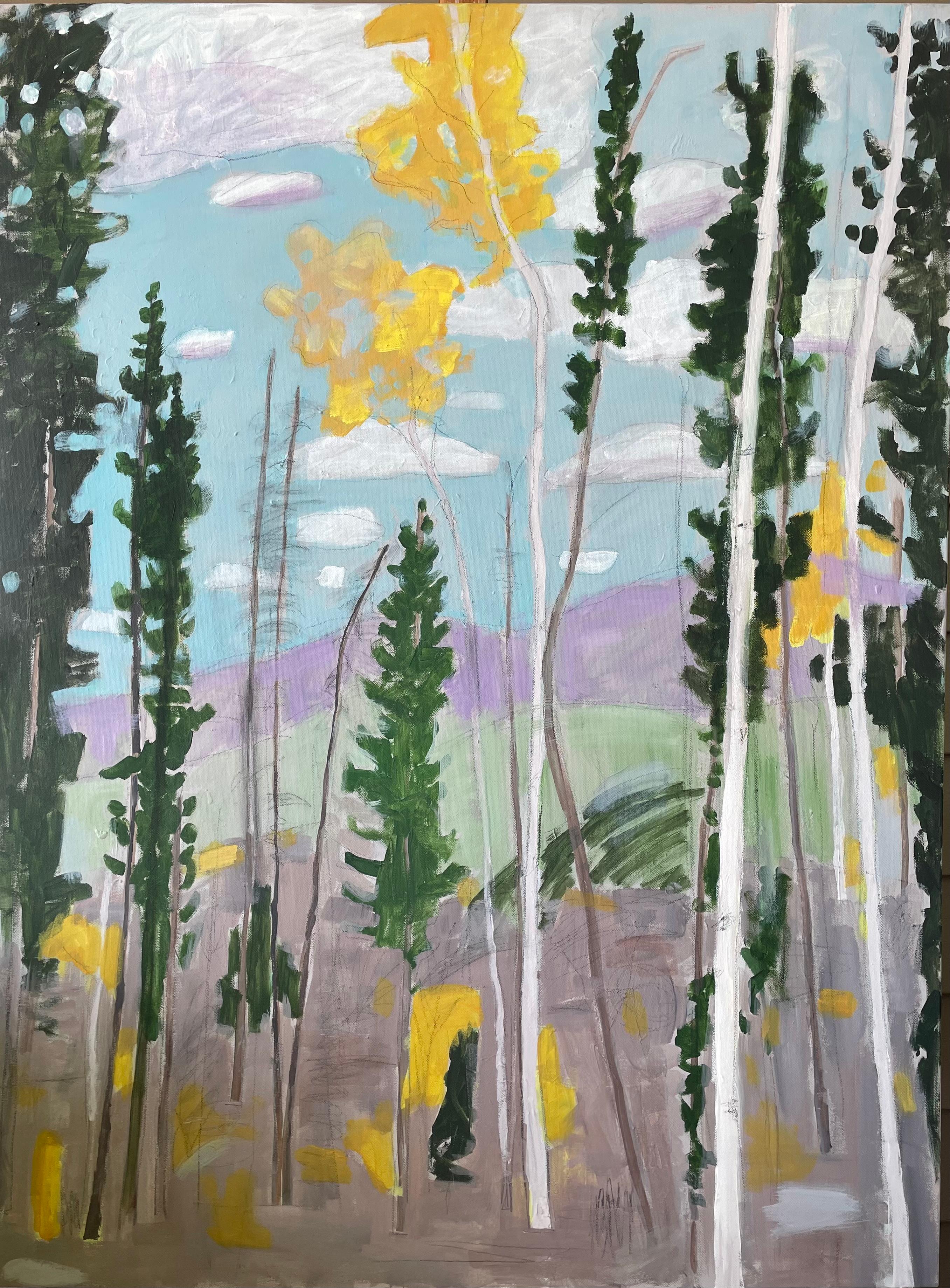 Landscape Painting di Phyllis Anderson - In una foresta di montagna, dipinto originale