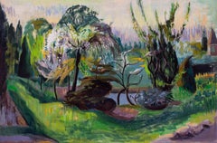 Lakeside landscape by British female mid 20th Century artist Phyllis Bray