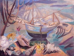 'Low tide' oil painting by Modern British female artist Phyllis Bray, 1930s