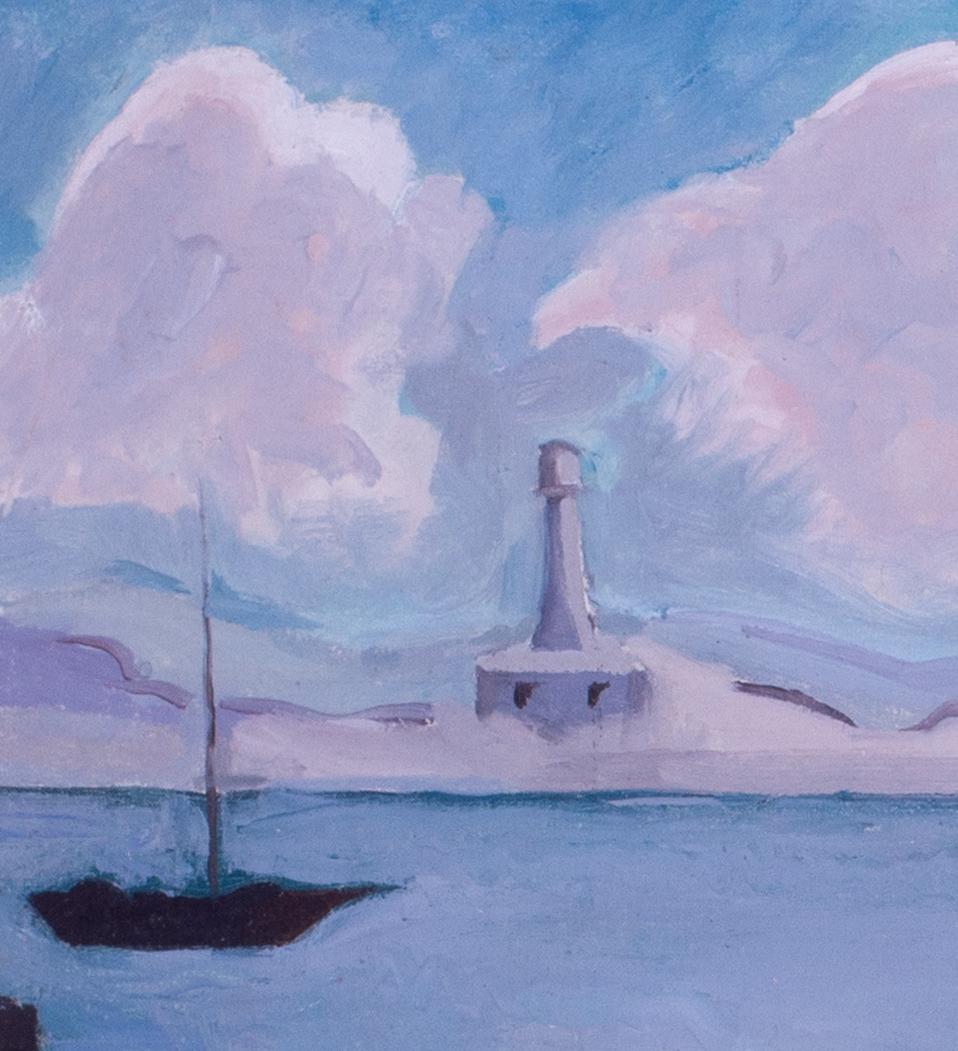 „Männer vor einem Leuchtturm“ Ölgemälde der weiblichen Künstlerin Phyllis Bray im Angebot 4