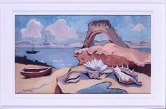Quadro ad olio "Conchiglie davanti a un faro" dell'artista Phyllis Bray